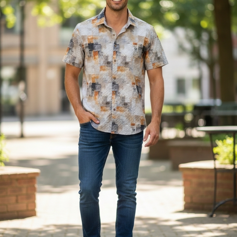 Above Man Premium Clothing - Camisa de Manga Corta Slim Fit (Seersucker)